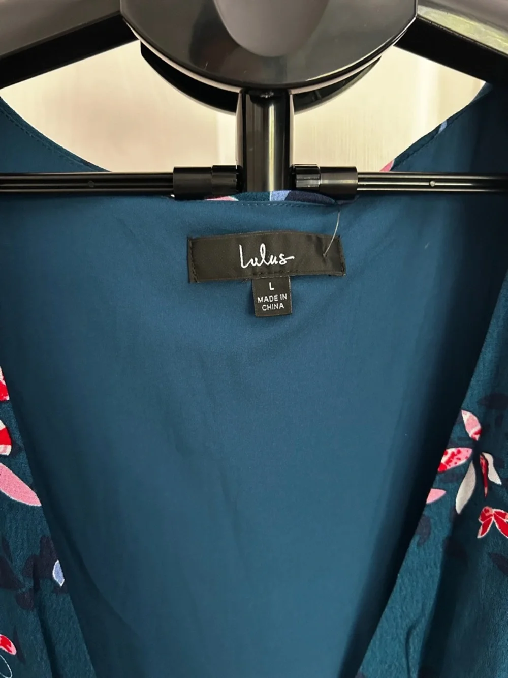 Lulu's Teal Floral Wrap Mini Dress - Picture 3 of 3